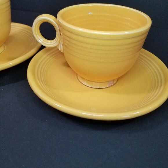 Fiestaware Homer Laughlin Vintage Yellow Teacup and Saucer Set of 2 Fies… - Picture 3 of 6